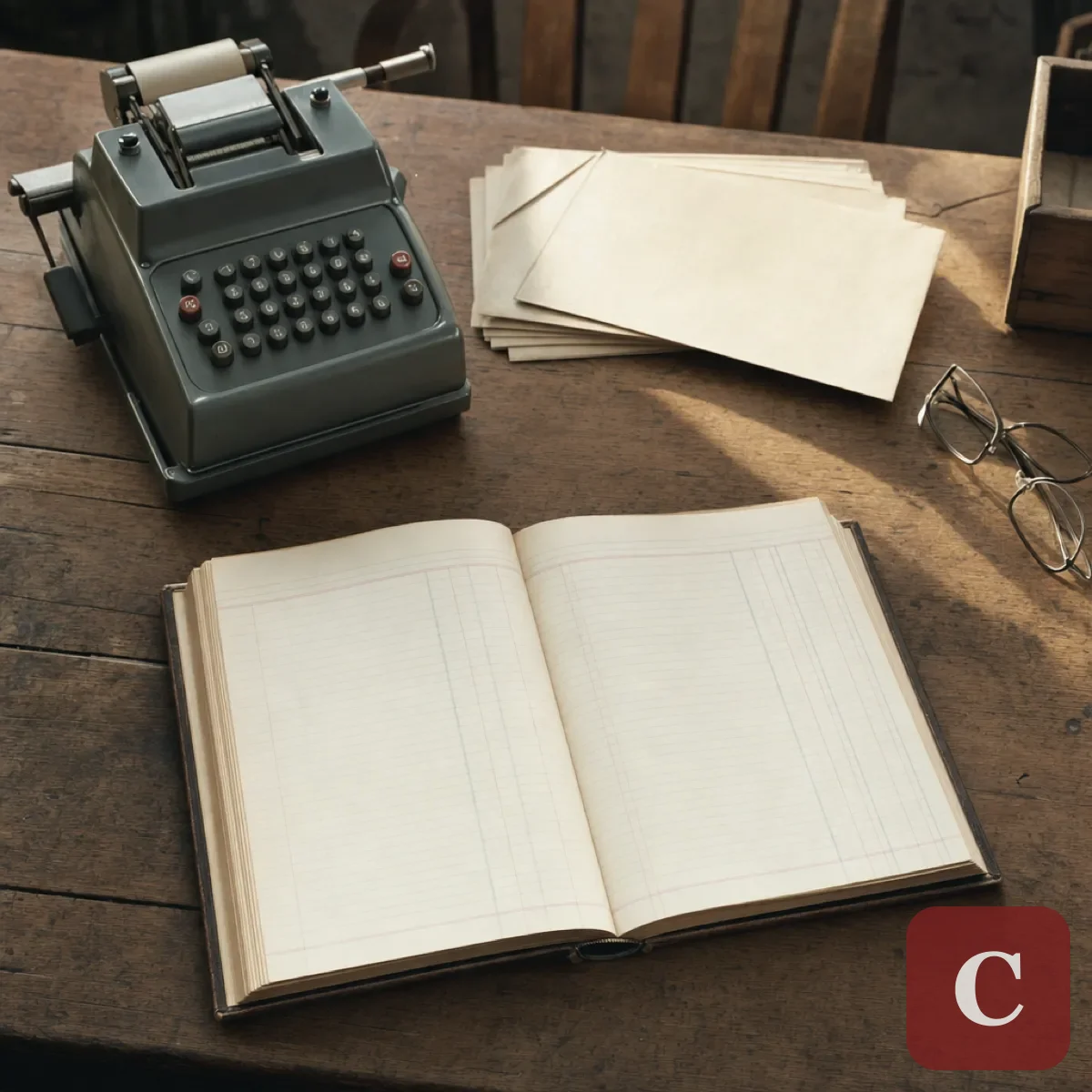 A handwritten accounting ledger, open